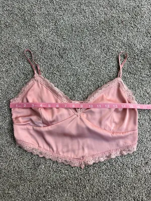 Garage Pink Satin Lace Trim Bralette Crop Cami Top Smocked Back M thumbnail 4