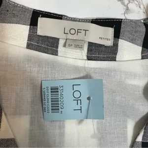 NWT Loft gingham check linen blend puff sleeve button down dress‎ Sz 6 petite thumbnail 7