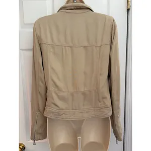 Elie Tahari Moto Jacket Beige Stretch Zip Cropped Womens S Biker Luxury thumbnail 5