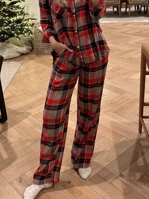 aerie Red Navy Plaid Flannel Skater Pajama Pants - size XL thumbnail 13