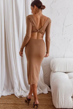 Long Sleeve Cutout Waist Midi Dress thumbnail 5