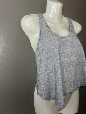 Project Social T Tank Top Womens Medium Gray Striped Linen Cropped Racerback thumbnail 2