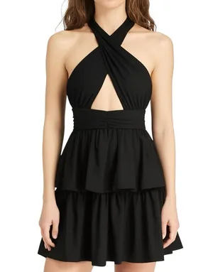 AMANDA UPRICHARD Darby Halter Mini Dress, Black, XS thumbnail 2