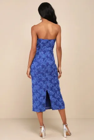 Lulus Blue Floral Strapless Midi Dress thumbnail 2