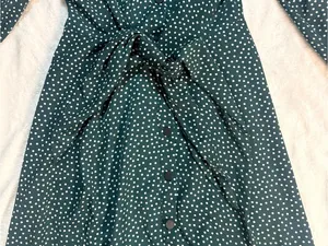 Lumie Dark Green Polka Dot Midi Dress with Tie Waist thumbnail 12