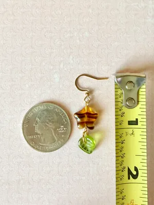 Handmade unique retro vintage fairy boho style dangle earrings w/ quality Czech glass beads mix 🌀🍃💛 thumbnail 5
