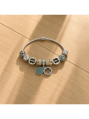 Pandora Lucky Four Leaf Clover Dangle Charm 925 Sterling Silver Green CZ thumbnail 4
