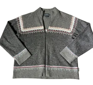 Woolrich Womens Gray Fair‎ Isle Full Zip Lambswool Full Zip Jacket XL 9232 thumbnail 1