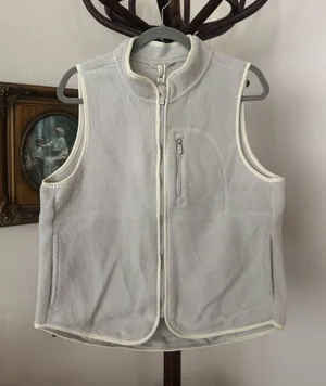 Beige/Gray Fleece Zip Up Vest thumbnail 1