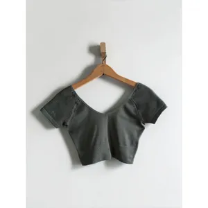 OFFLINE by Aerie Seamless V-Neck‎ Crop Top Dark Green Short Sleeve Small thumbnail 2
