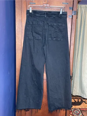 Zara Womens Black Wide Leg Jeans 8 High Rise Raw Hem Cropped Frayed Denim Y2K thumbnail 4