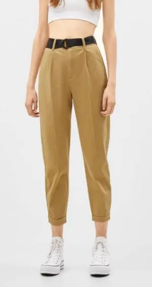 Bershka NWT Tan Cuffed Ankle Cropped Trouser Pants thumbnail 1