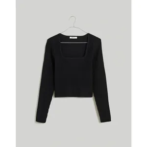 NEW Madewell Ottoman Black Ribbed Knit Square Neck Sweater Top Size XL thumbnail 9