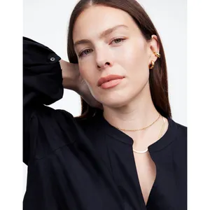 Madewell V Neck Long Sleeve Top Blouse Navy Stretch Cotton Small Minimalist NWT thumbnail 4