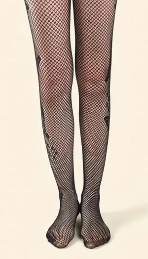 Butterfly Pattern Black Fishnet Tights, Hollow Out See-through Slim Fit Footed Pantyhose, Women's Stockings & Hosiery One Size 80% Polyamide 20% Spandex thumbnail 3