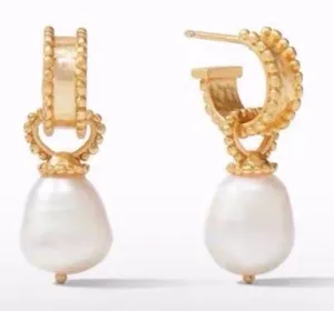 NWOT Gold and White Pearl Hoop Earrings thumbnail 1