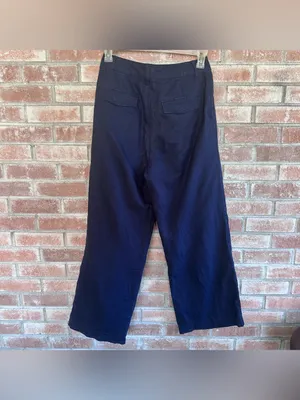 Gap Pleated Linen Blend Pants Trousers Women’s 6 Navy Blue Wide Leg High Rise thumbnail 5