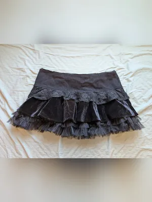 Tunnel Vision Velvet and Tulle Pleated Mini Skirt Large Black thumbnail 3