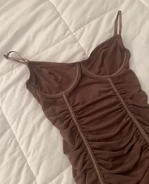 Princess Polly Brown Tan Mesh Ruched Lingerie Slip Bodycon Going Out Party Club Dress thumbnail 5