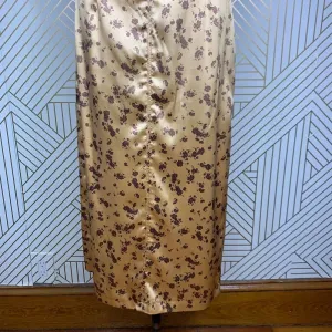 Zara Floral Print Slip Midi Skirt In Tan Gold Brown Satin Size‎ US Medium thumbnail 5