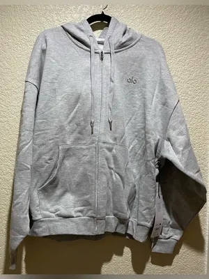 ALO Yoga NWT Accolade Full Zip Hoodie Athletic Heather Grey Relaxed Fit Size L thumbnail 4