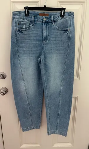 Judy Blue High-Waisted Side Panel Barrel Leg Denim Jeans Size 31 thumbnail 1