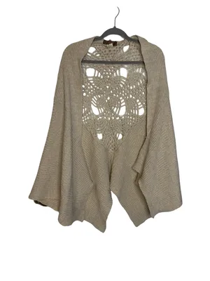 🧶 Free People Crochet Lace Open Back Poncho Sweater One Size Cream Boho 🧶 thumbnail 2