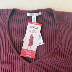 Edited x Hunter McGrady Ribbed Flare Sweater Dress Womens XL Burgundy Wine thumbnail 10
