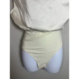 Cider Beige Satin Asymmetrical Neck Ruched Bodysuit Size XS thumbnail 6