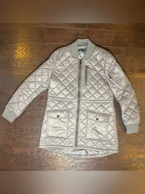 French Connection Large Silver Quilted Longline Bomber Jacket Coat thumbnail 2