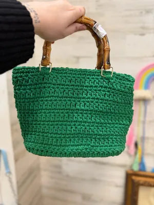 Handmade Emerald green crochet bag thumbnail 2
