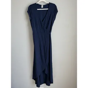 L*Space Midnight Blue Goa‎ Wrap Dress High Low Maxi Minimalist Coastal Sz Large thumbnail 4
