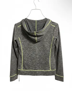 Heather Gray Zip-Up Hoodie with Neon Yellow Trim thumbnail 3