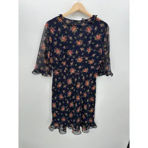 Donna Ricco Floral‎ Midi Dress Size 10P Feminine Ruffle Dainty Modest Sheer thumbnail 4