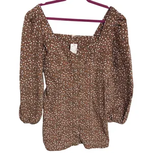 NWT Free People Call Me Cord Corduroy Mini Dress Size 6 Brown Floral Puff Sleeve thumbnail 2