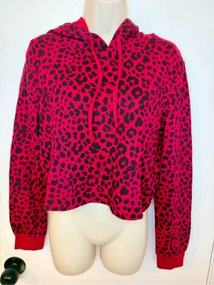 NWT True Religion Red Leopard Print Cropped Hoodie Size Small thumbnail 2