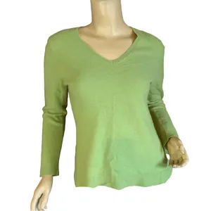 Ann Taylor Green Pure Cashmere Knit Pull Over V-Neck Sweater (L) thumbnail 2