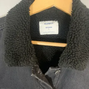 Old Navy Black Chore Jacket Oversized Boyfriend Sherpa Lined Ladies Sz Large Denim Barn thumbnail 3