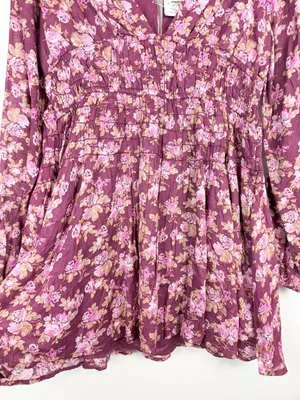 NWT Free People Keep You Mini Dress in Berry Combo Long Sleeve Floral Size Small thumbnail 10