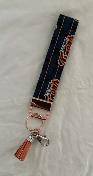 Detroit Tigers MLB Team Wrist Strap Key Fob Keychain 1" x5.5" Handmade Baseball thumbnail 1