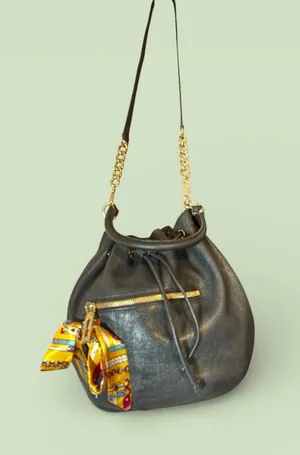 MICHAEL Michael Kors Black Leather Drawstring Bucket Bag thumbnail 1