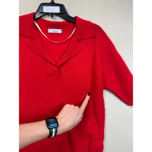 Naadam Cloud Red Cashmere Short Sleeve Polo Medium thumbnail 3