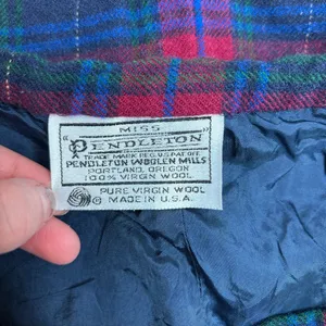 Pendleton vintage plaid Skirt pure Wool navy red blue 26 waist Flaw- liner thumbnail 5
