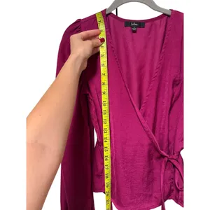Lulus S Fuchsia Wrap Blouse with Puff Sleeves thumbnail 4