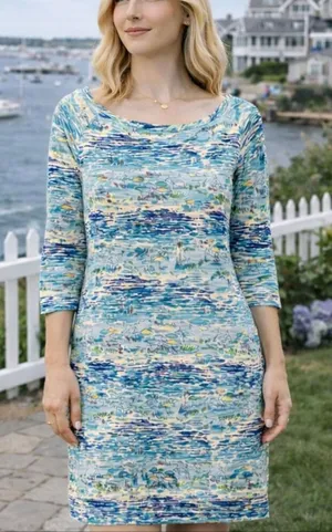 Lilly Pulitzer high tide boatneck 3/4 sleeve dress beach umbrella print thumbnail 1