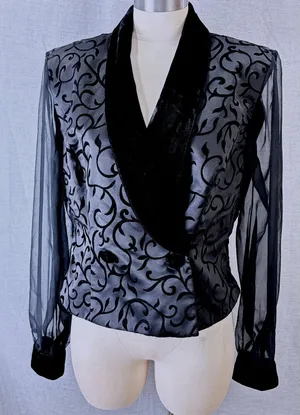 Vintage J.R. Nites Caliendo Black Velvet Shawl Collar Evening‎ Jacket fits 8-10 thumbnail 1