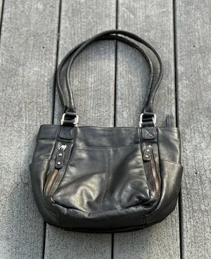 Black Genuine Leather Shoulder Bag Slouchy Tote Minimalist Everyday Purse thumbnail 1