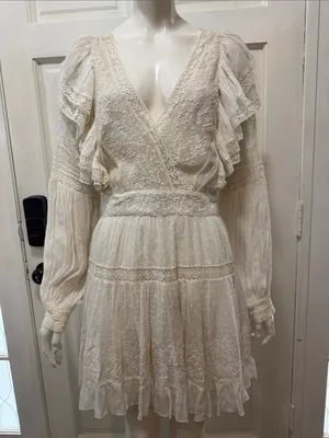 LOVESHACKFANCY Simonna Embroiled Ruffled Silk Mini Dress Size 6 thumbnail 2