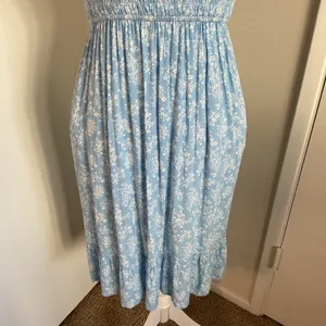 Light Blue Floral Midi Dress Small A-Line Summer Cottagecore Tie Strap Plaid thumbnail 4