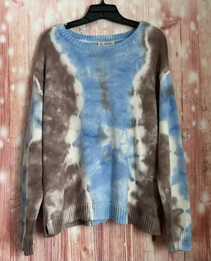 All Worthy By Hunter McGrady Blue & Mocha Brown Tie Dye Crewneck Knit Sweater L thumbnail 1